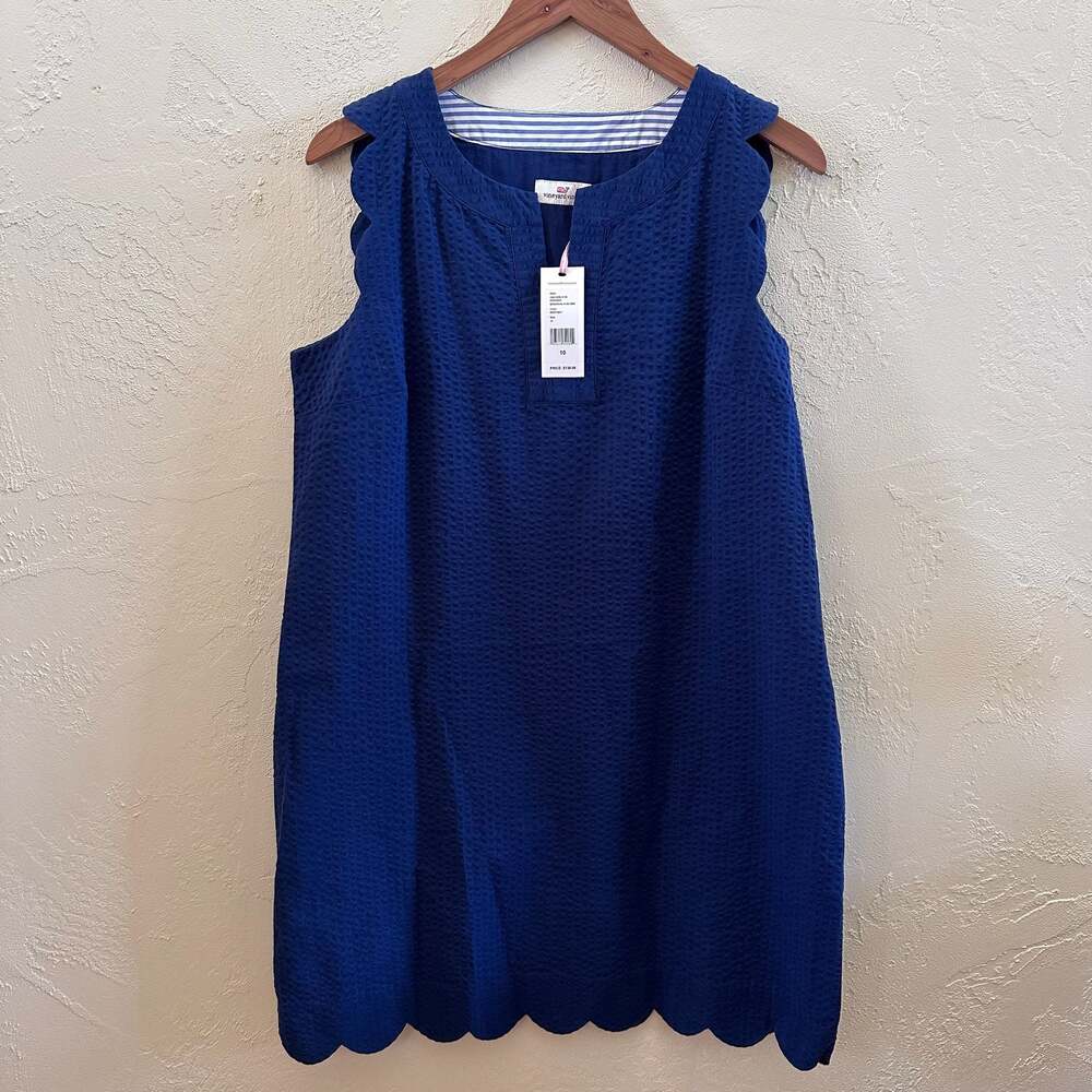 NWT Vineyard Vines Seersucker Scallop Cisco Dress Deep Bay Size 10